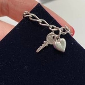 Vintage Sterling Silver Heart Key Charm Bracelet